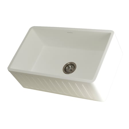 Solid Surface Stone Apron Front Farmhouse Sgl Bowl Kitchen Sink, White